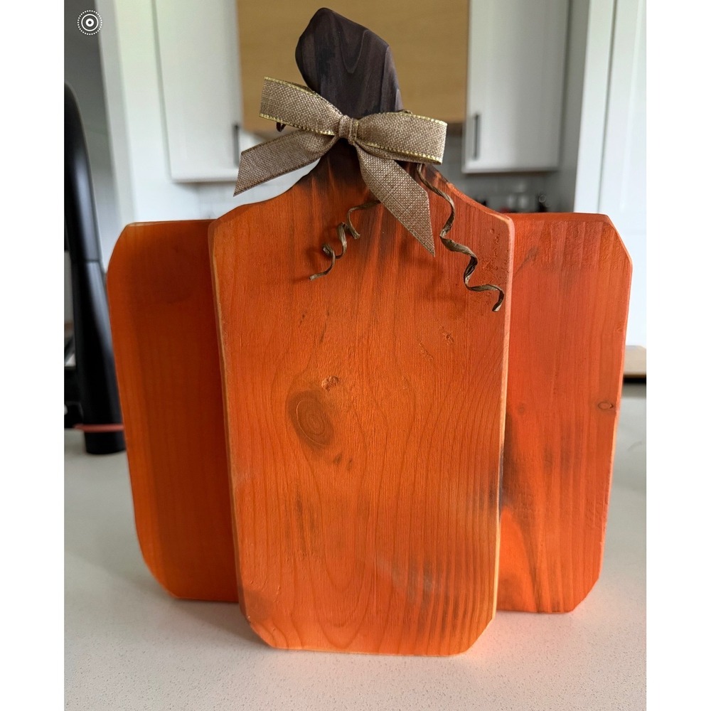 Handmade Rustic Wooden Pumpkin Fall Decor Standing Harvest Orange Burlap 12in